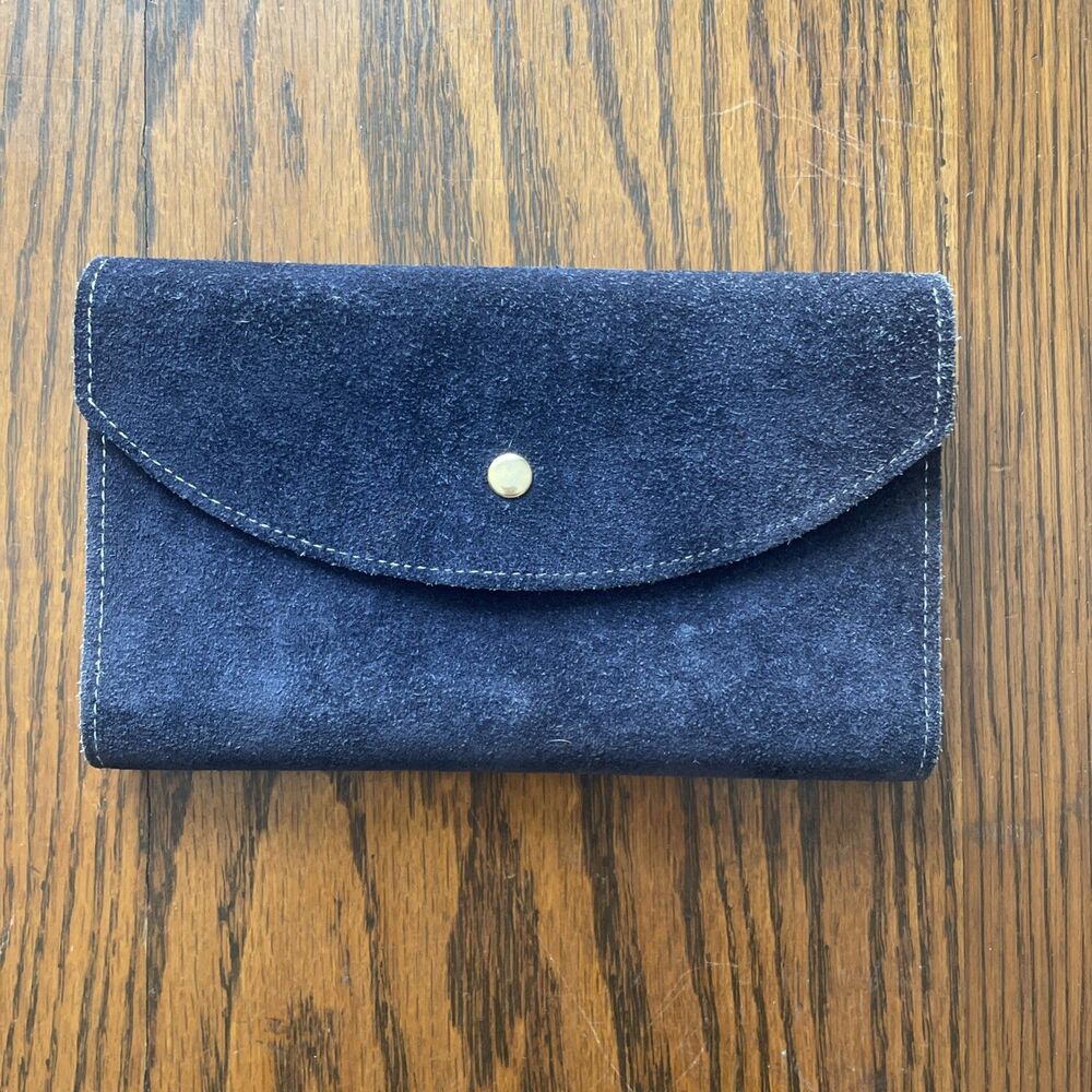 Vintage 60s 70s Brasil Navy Suede Wallet Snap Mod Retro Chic Boho 6.5x4” Rare